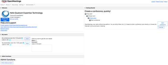 Pantalla de configuración de la aplicación de OpenMeetings
